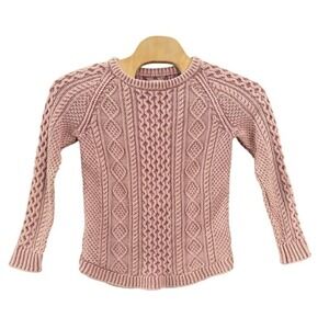 LL Bean Signature Pink Cable Knit Cotton Sweater Side Zip Small 297471